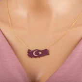 Gümüş Gold Ay Yıldız Türkiye Haritası Kadın Kolye SL5325 thumbnail 1
