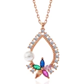 Gümüş Rose Renkli Taşlı Çiçekli Kadın Kolye  SL5318 thumbnail 5