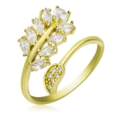 Gümüş Gold Ayarlanabilir Beyaz Taşlı Yaprak Kadın Yüzük SL5101 - 1