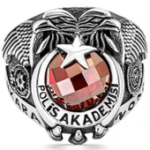 Gümüş Polis Akademisi Kırmızı Taşlı Erkek Yüzük  SL5439 thumbnail 12