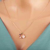 Gümüş Rose Renkli Taşlı Manolya Çiçeği Kadın Kolye SL5319 thumbnail 4