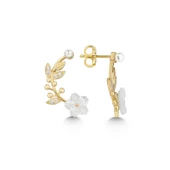 Gümüş Gold Sedef Çiçek Çivili Kadın Küpe SL5461 thumbnail 1