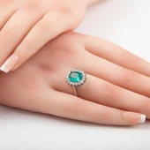 Gümüş Koyu Yeşil Taşlı Oval Kadın Yüzük SL5376 thumbnail 2