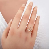 Gümüş Rose Beyaz Taşlı Lotus Çiçeği Kadın Yüzük SL5368 thumbnail 2