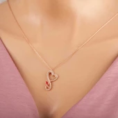 Gümüş Rose Kalpli Kelebek Kadın Kolye SL5311 thumbnail 2