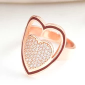 Gümüş Rose Beyaz Taşlı Kalpli Kadın Yüzük SL6200 thumbnail 1