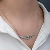 Gümüş Gurmet Zincirli Fatma Ana Eli Baget Taşlı Kadın Kolye SL6163 thumbnail 4