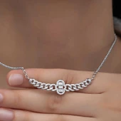 Gümüş Gurmet Zincirli Fatma Ana Eli Baget Taşlı Kadın Kolye SL6163 thumbnail 1