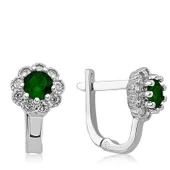 Gümüş Yeşil Çiçek Desenli Yuvarlak J Kadın Küpe SL5746 thumbnail 2