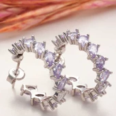 Gümüş Lila Taşlı Damla Çivili Kadın Küpe SL6013 thumbnail 1