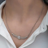 Gümüş Gurmet Zincirli Oval Baget Taşlı Kadın Kolye SL6157 thumbnail 11