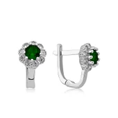 Gümüş Yeşil Çiçek Desenli Yuvarlak J Kadın Küpe SL5746 thumbnail 1