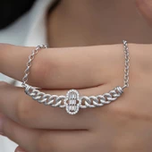 Gümüş Gurmet Zincirli Fatma Ana Eli Baget Taşlı Kadın Kolye SL6163 thumbnail 2