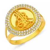 Gümüş Gold Yuvarlak Tuğralı Kadın Yüzük SL5809 thumbnail 1