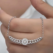 Gümüş Gurmet Zincirli Yuvarlak Baget Taşlı Kadın Kolye SL6160 thumbnail 1