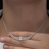 Gümüş Gurmet Zincirli Kare Baget Taşlı Kadın Kolye SL6159 thumbnail 8