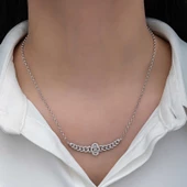 Gümüş Gurmet Zincirli Fatma Ana Eli Baget Taşlı Kadın Kolye SL6163 thumbnail 3