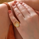 Gümüş Gold Beyaz Taşlı Kalpli Kadın Yüzük SL6199 thumbnail 2