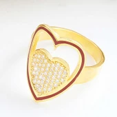 Gümüş Gold Beyaz Taşlı Kalpli Kadın Yüzük SL6199 thumbnail 1