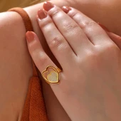 Gümüş Gold Beyaz Taşlı Kalpli Kadın Yüzük SL6199 thumbnail 4