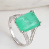 Gümüş Yeşil Renk Paraiba Taşlı Kadın Yüzük  SL6203 thumbnail 1