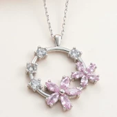 Gümüş Pembe Çiçek Kadın Kolye SL5994 thumbnail 1