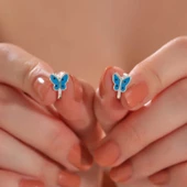 Gümüş Mavi Kelebek Çocuk Küpesi  SL6113 thumbnail 2