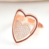 Gümüş Rose Beyaz Taşlı Kalpli Kadın Yüzük SL6200 thumbnail 3