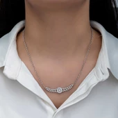 Gümüş Gurmet Zincirli Yuvarlak Baget Taşlı Kadın Kolye SL6160 thumbnail 4