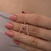 Gümüş Temmuz Ayı Doğum Taşı Kedi Kadın Kolye SL6320 thumbnail 3