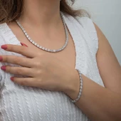 Gümüş Beyaz Taşlı Su Yolu Kadın Set SL6621 - 1