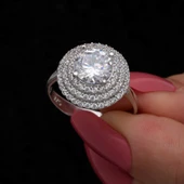 Gümüş 3 Sıra Taşlı Anturaj Kadın Yüzük  SL7202 thumbnail 9