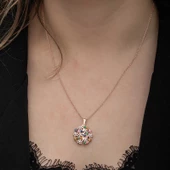 Gümüş Rose Renkli Çiçek Kişiye Özel Kadın Kolye SL6667 thumbnail 10