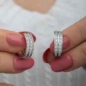 Gümüş Sıra Taşlı Halka Kadın Küpe SL6610 thumbnail 1