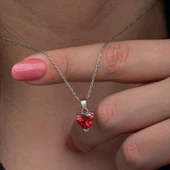 Gümüş Kırmızı Taşlı Kalpli Kadın Kolye  SL6922 thumbnail 6