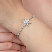 Gümüş Beyaz Lotus Çiçeği Su Yolu Kadın Bileklik SL7391 thumbnail 2
