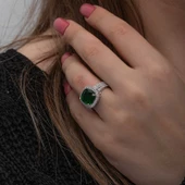 Gümüş Yeşil Baget Kare Kadın Yüzük SL7201 thumbnail 10