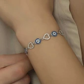 Gümüş Kalpli Nazar Bayan Bileklik SL7026 thumbnail 4