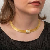 Gümüş Gold Zirkon Taşlı Trabzon Hasır Kadın Kolye SL7299 thumbnail 4