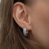 Gümüş Sıra Taşlı Halka Kadın Küpe SL6610 thumbnail 6