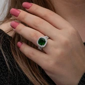 Gümüş Yeşil Baget Kare Kadın Yüzük SL7201 thumbnail 12