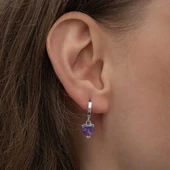 Gümüş Mor Taşlı Kalpli Kadın Küpe  SL7179 thumbnail 5