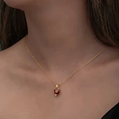 Gümüş Gold Kırmızı Taşlı Kalpli Kadın Kolye SL6282 thumbnail 7