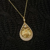 Gümüş Gold Kaplama Damla Tuğralı Kadın Kolye SL7288 - 3