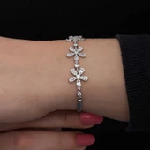 Gümüş Baget Çiçek Desenli Kadın Bileklik  SL6721 thumbnail 3