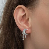 Gümüş Sallantılı Ay Yıldız Kadın Küpe SL6597 thumbnail 6