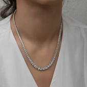 Gümüş Süzme Beyaz Taşlı Su Yolu Kadın Kolye SL7015 thumbnail 2