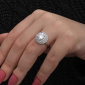 Gümüş 3 Sıra Taşlı Anturaj Kadın Yüzük  SL7202 thumbnail 8