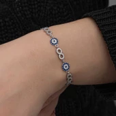 ​Gümüş Nazar Boncuklu Sonsuzluk Kadın Bileklik SL6993 thumbnail 4