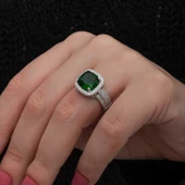 Gümüş Yeşil Baget Kare Kadın Yüzük SL7201 thumbnail 6